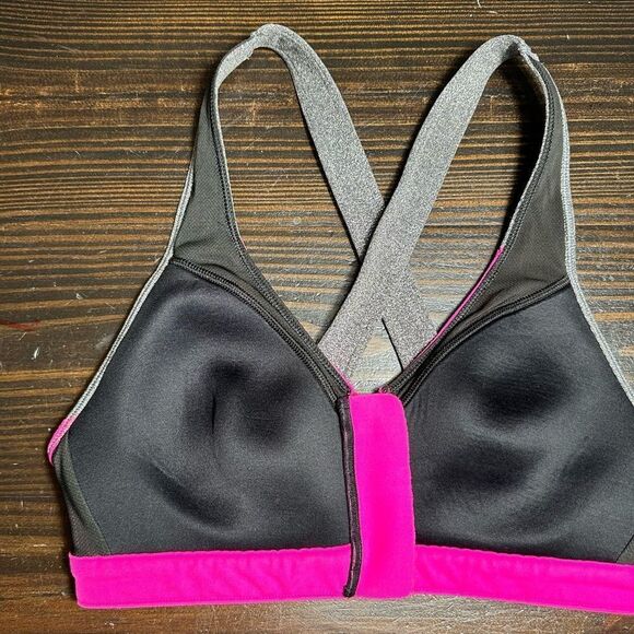 VSX Sport Hot Pink & Silver Glitter Zipper Front Lightly Lined Sports Bra - Picture 5 of 8
